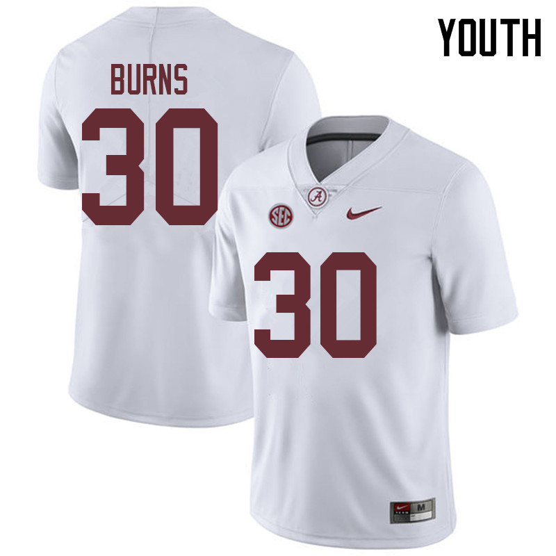 Alabama Crimson Tide Youth Ryan Burns #30 White NCAA Nike Authentic Stitched 2018 College Football Jersey FW16A22IL